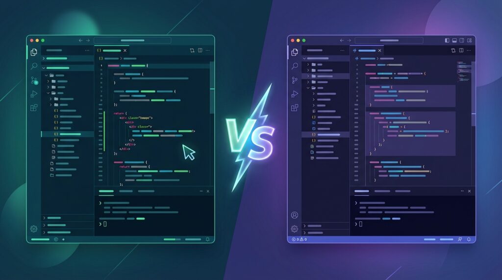Windsurf vs Cursor comparison - split screen showing both AI code editors